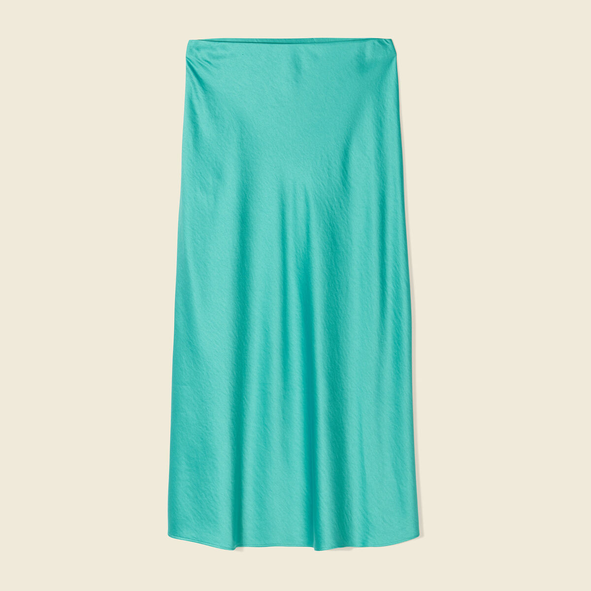 Jupe midi droite satin bleu turquoise femme