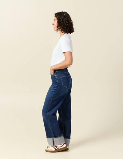 Jeans straight taille haute denim brut femme
