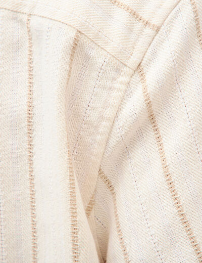 Chemise ray&eacute;e manches courtes ecru homme