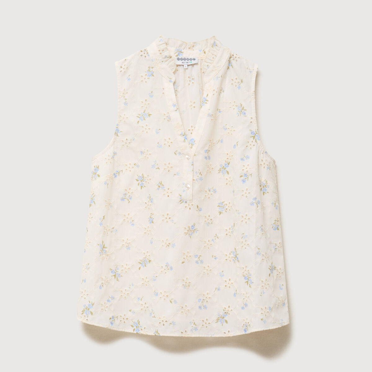 Chemise droite sans manches col montant bleu femme