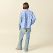Blouse manches longues en coton brod&eacute; bleu gris femme