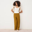 Pantalon large taille haute fluide vert olive femme