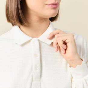 sweat manches longues col polo ecru femme Sweat manches longues col polo ecru femme