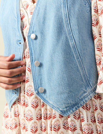 Veston sans manches en jean denim used femme