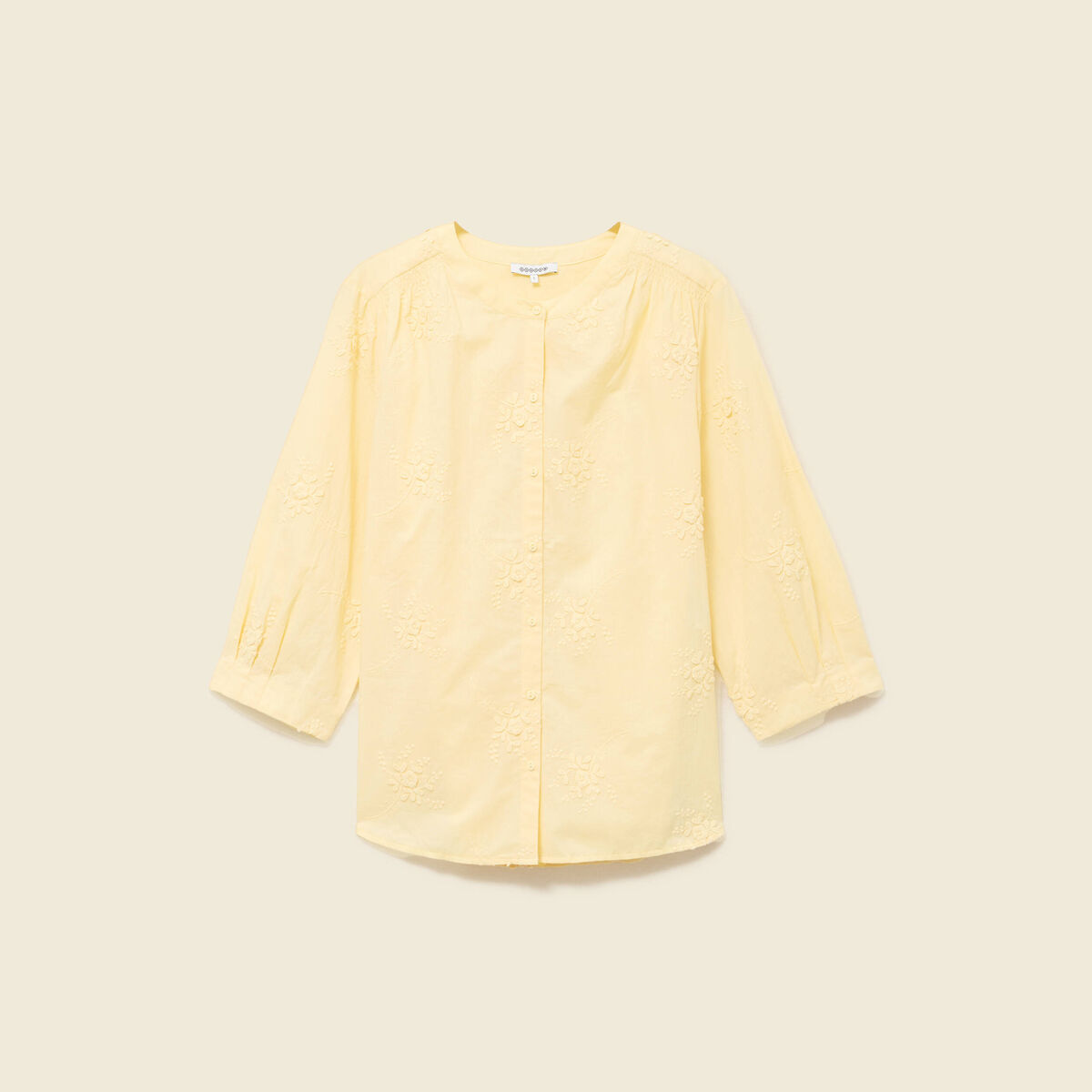 Chemise en coton manches 3/4 jaune clair femme