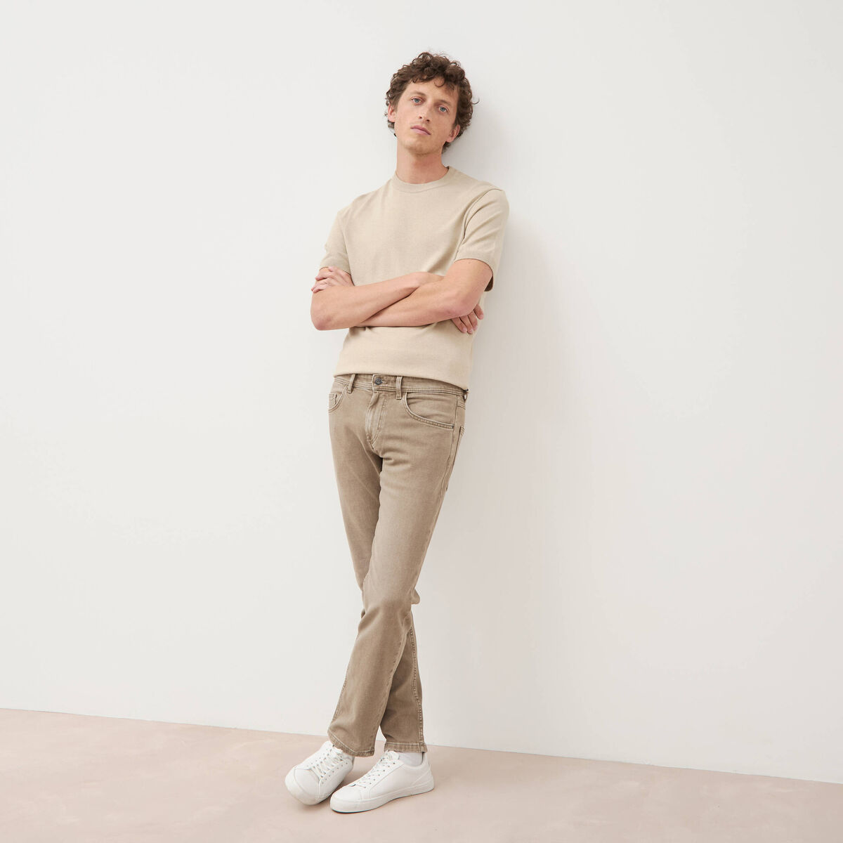 Jeans straight longueur 32 denim denim beige homme