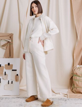 Pantalon large denim blanc femme