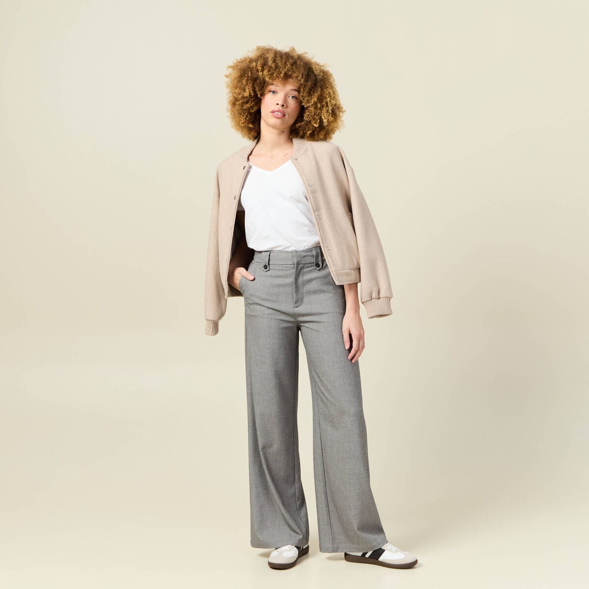 Pantalon large fluide gris femme