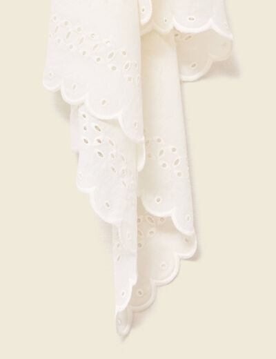 Foulard en coton avec broderie ecru femme