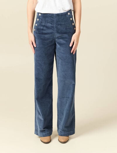 Pantalon large taille haute en velours gris femme