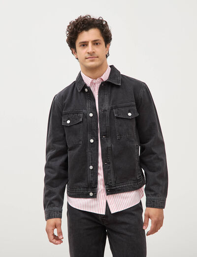 Veste droite en coton col classique denim noir homme