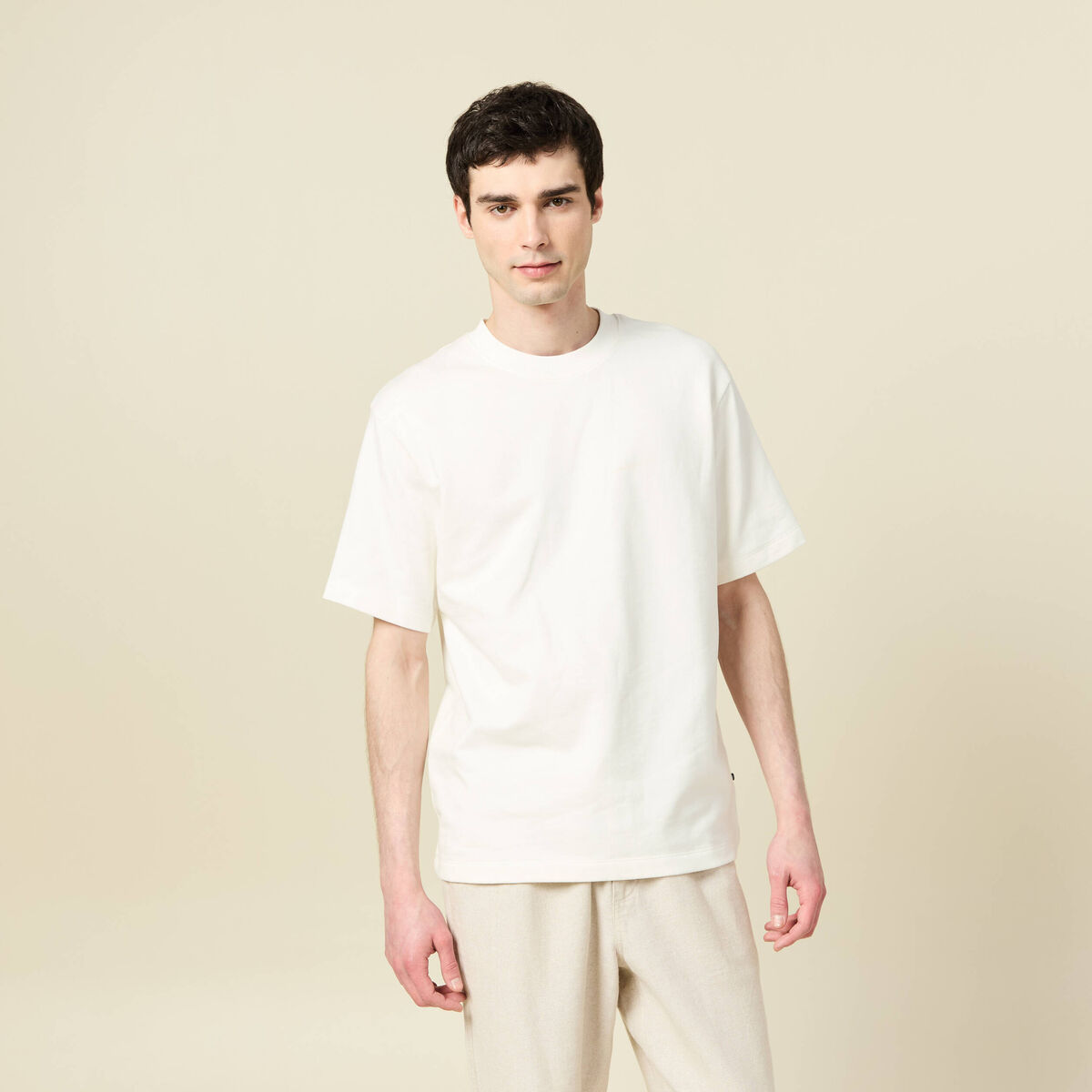 T-shirt ample col rond coton ecru homme