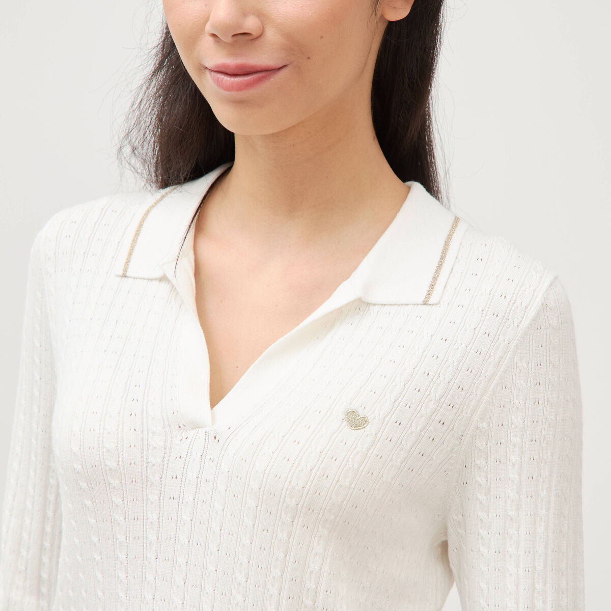 Pull droit manches longues ecru femme