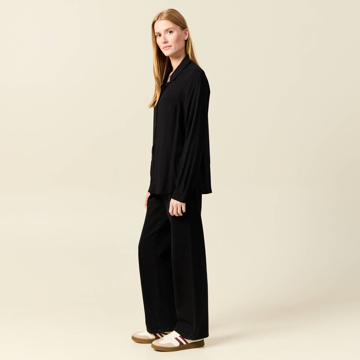 Chemise manches longues fluide noir femme