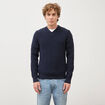 Pull col v manches longues bleu marine homme