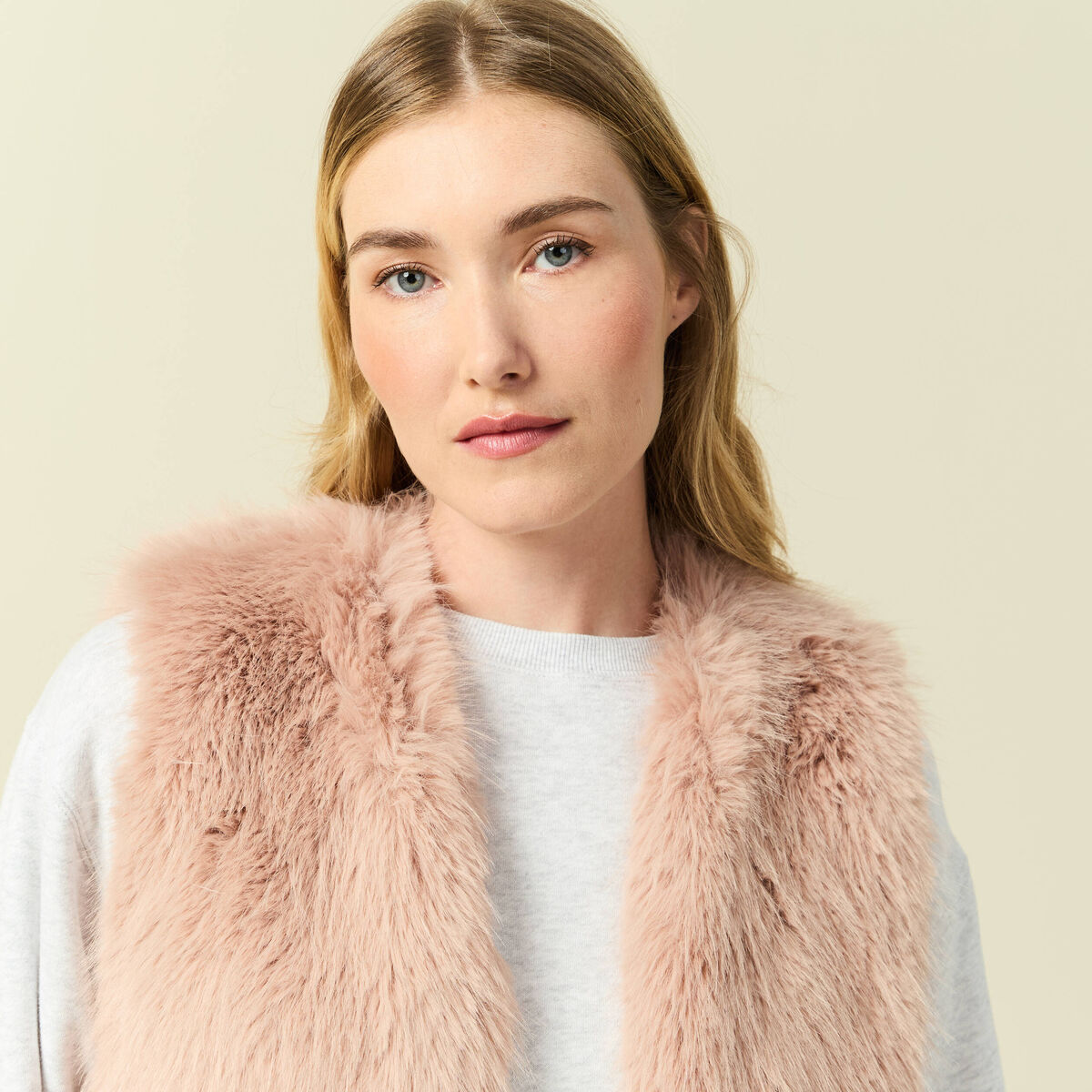Veste fausse fourrure avec doublure vieux rose femme