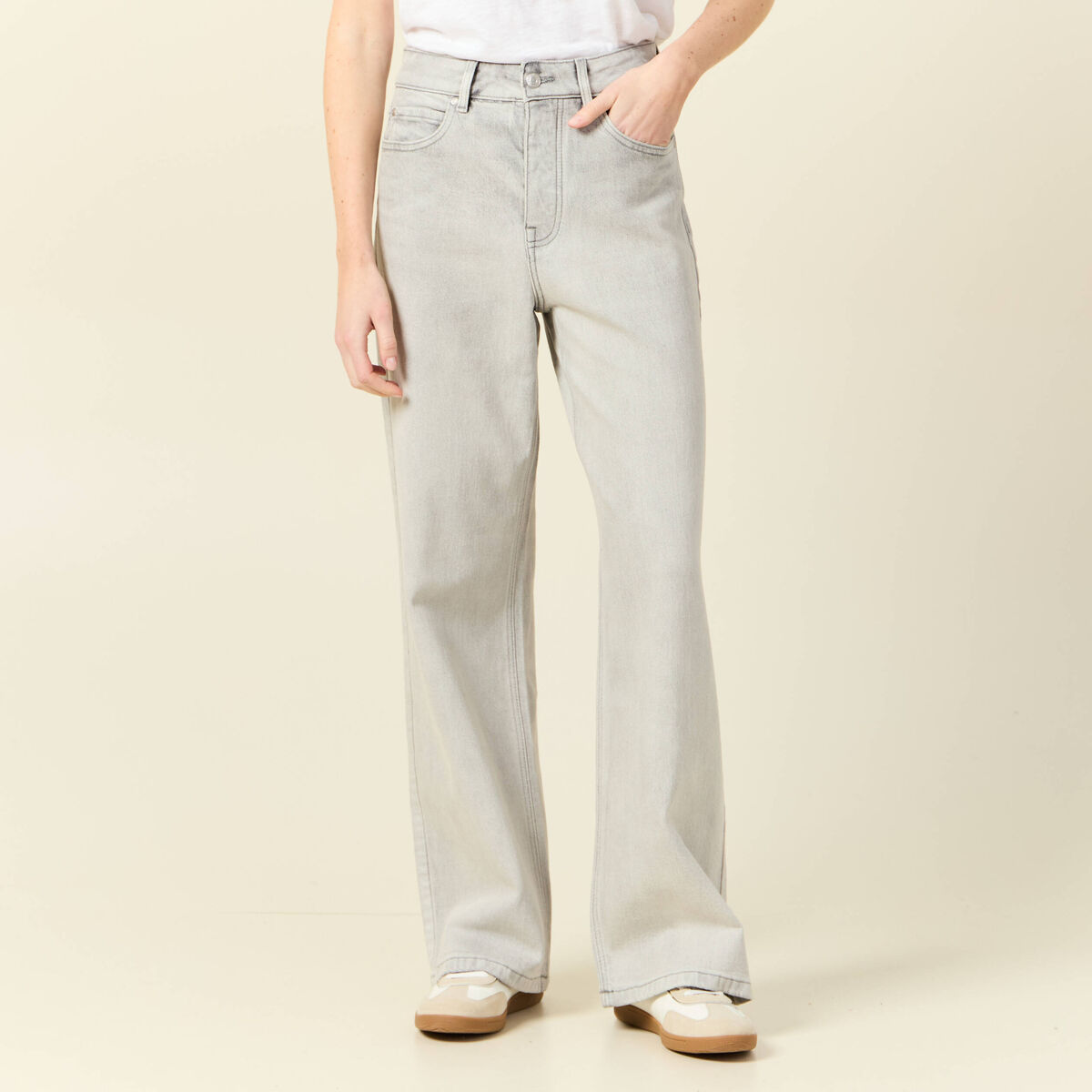 Jeans large éco-responsable denim gris clair femme