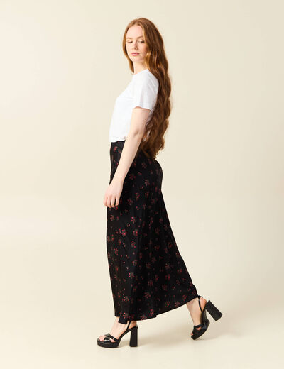 Jupe longue droite satin noir femme
