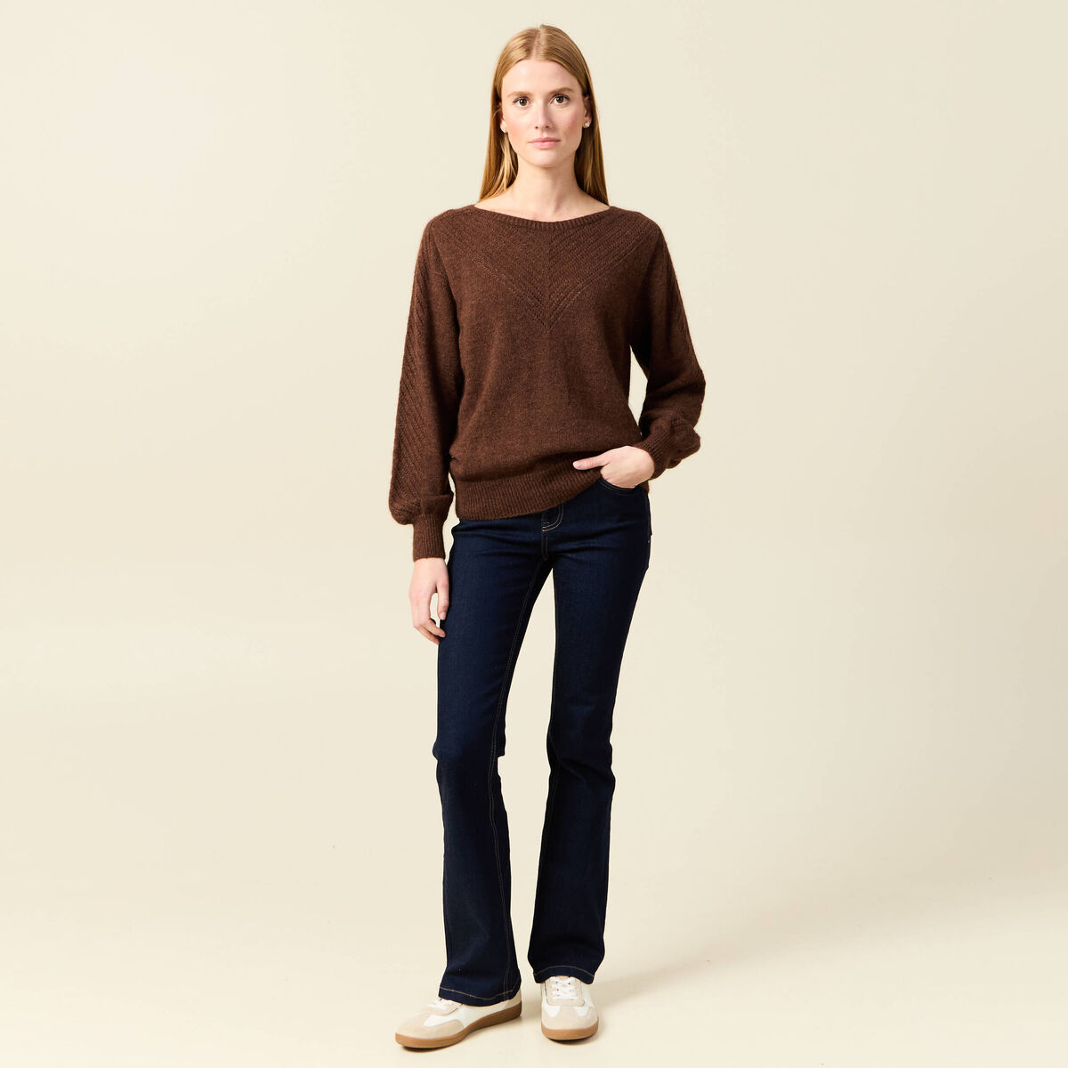 Pull manches longues fabriqu&eacute; en France marron fonc&eacute; femme