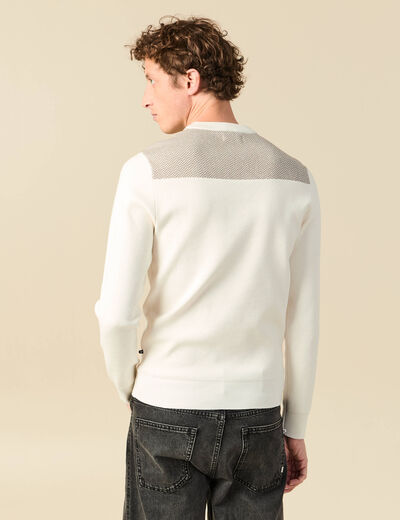 Pull fin col rond manches longues ecru homme