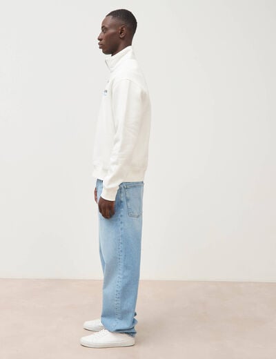 Sweat ample col montant manches longues ecru homme