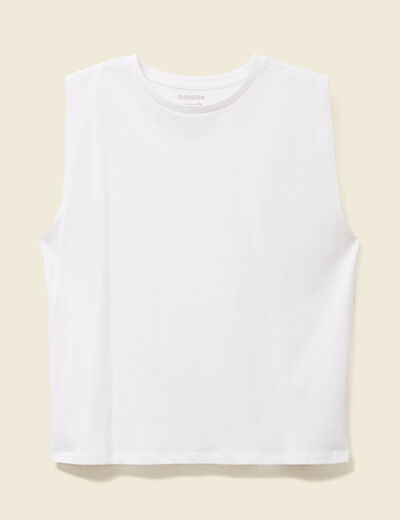 T-shirt col rond sans manches en coton blanc femme