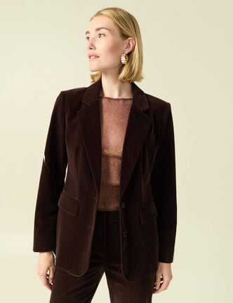 Veste blazer velours marron fonc&eacute; femme