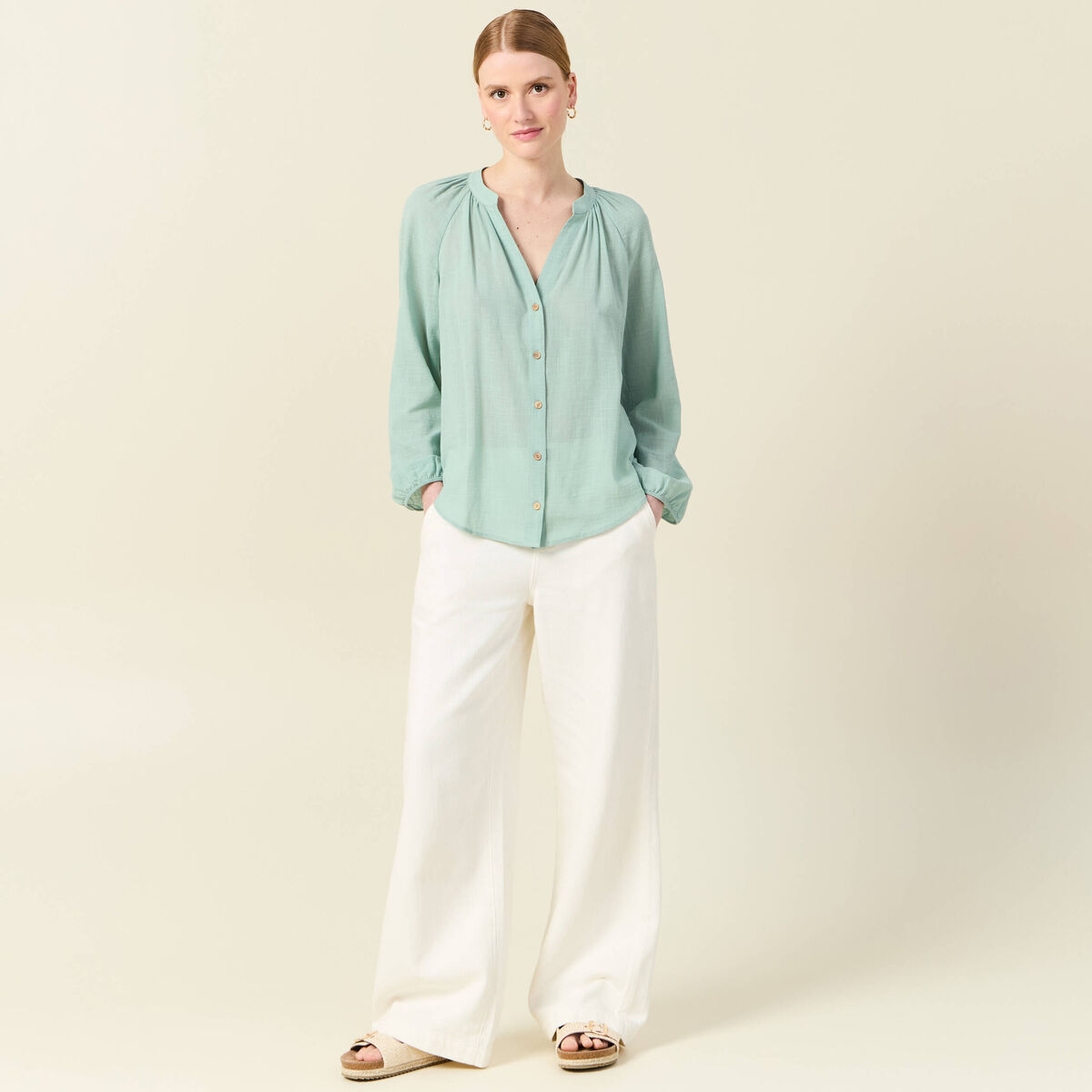 Chemise manches longues vert pastel femme