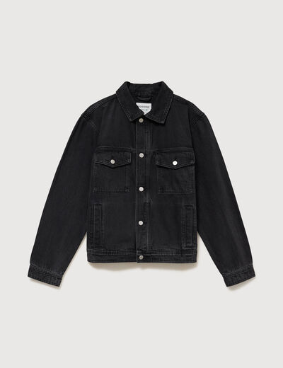 Veste droite en coton col classique denim noir homme