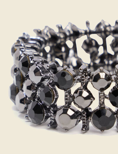Bracelet large avec strass noir femme