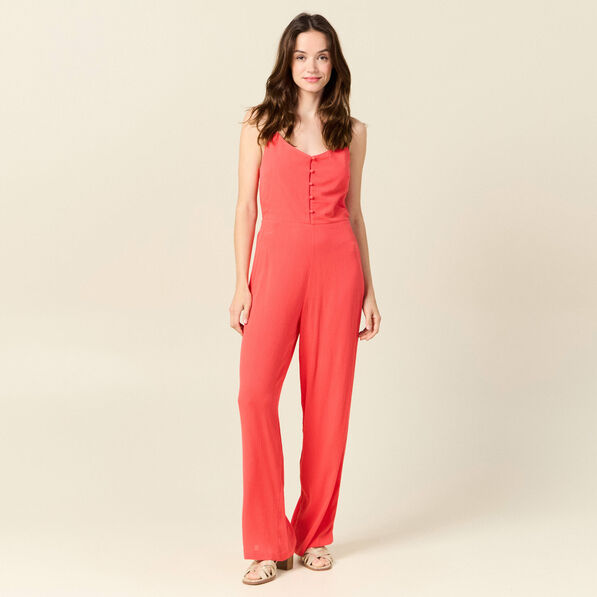 Combinaison pantalon bretelles rouge corail femme