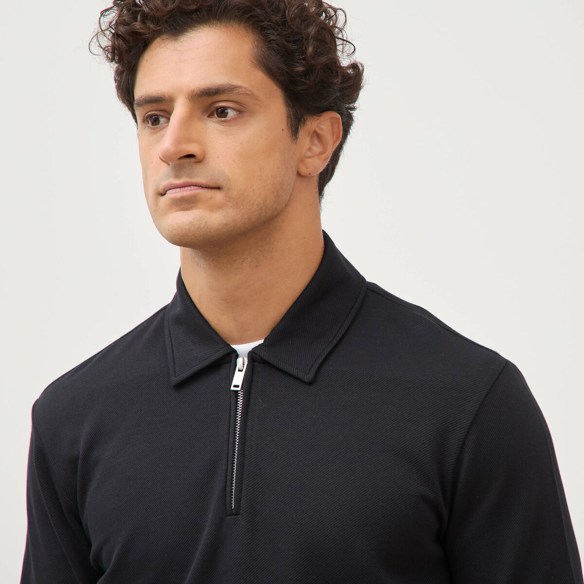 Polo droit manches longues noir homme
