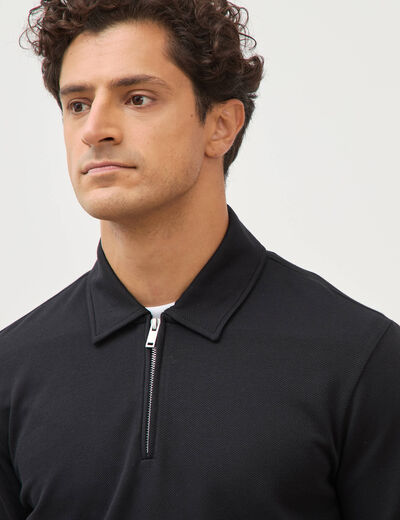Polo droit manches longues noir homme