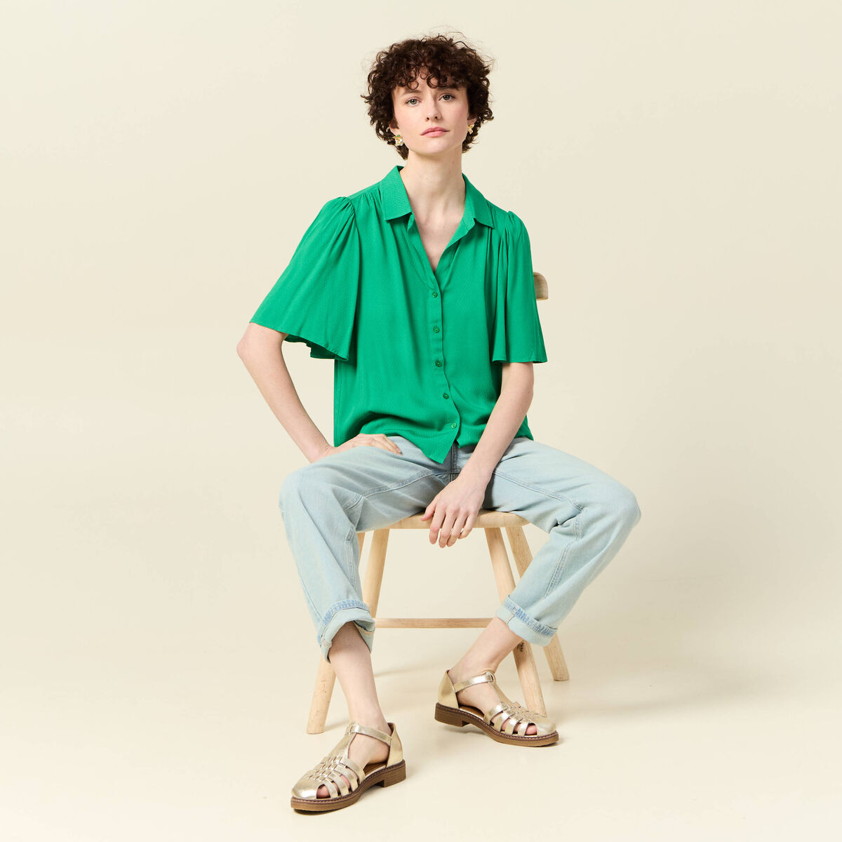 Chemise manches courtes vert femme