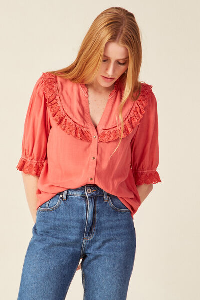 Chemise manches 3/4 rose femme
