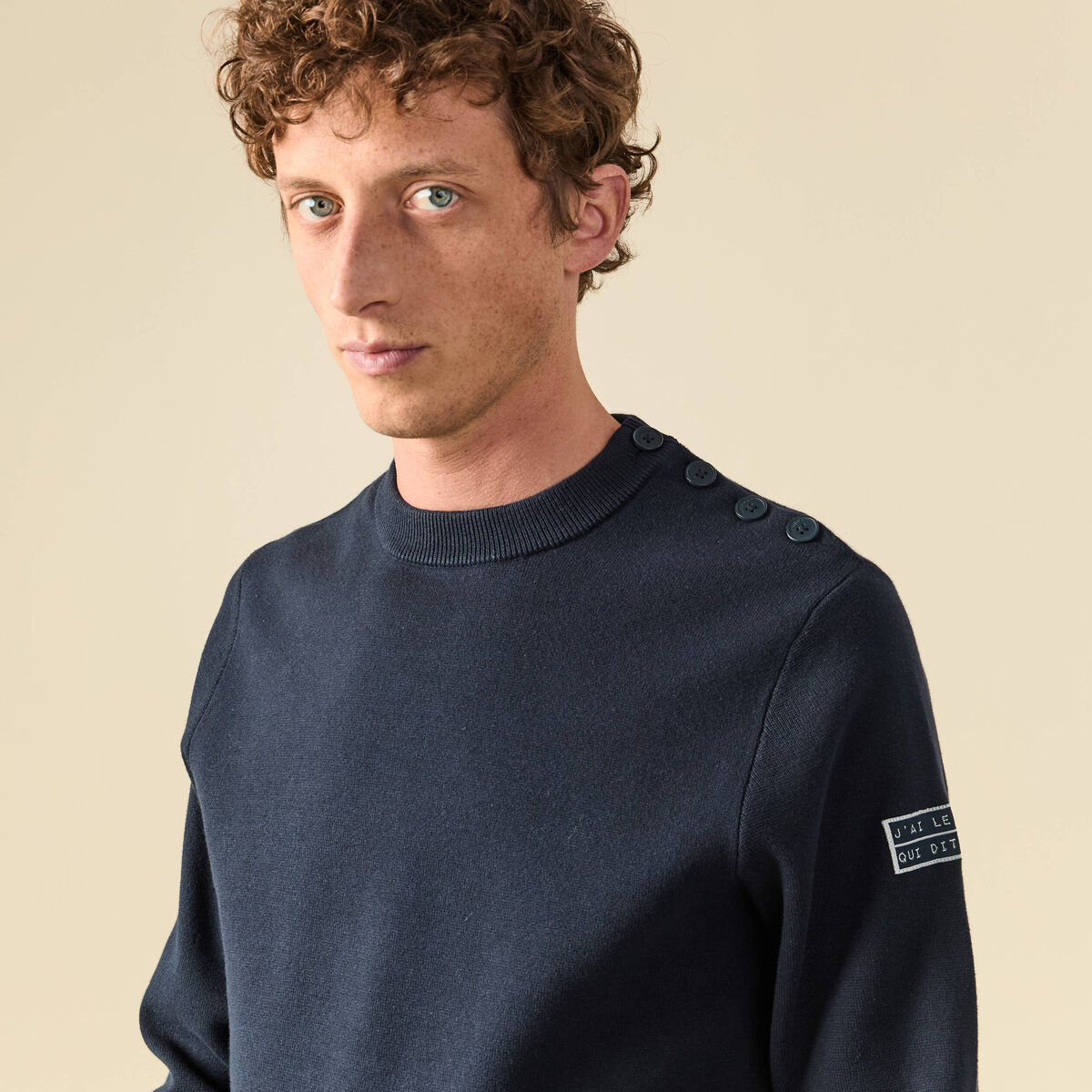Pull fin manches longues col rond bleu marine homme