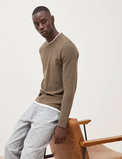 T-shirt manches longues taupe homme