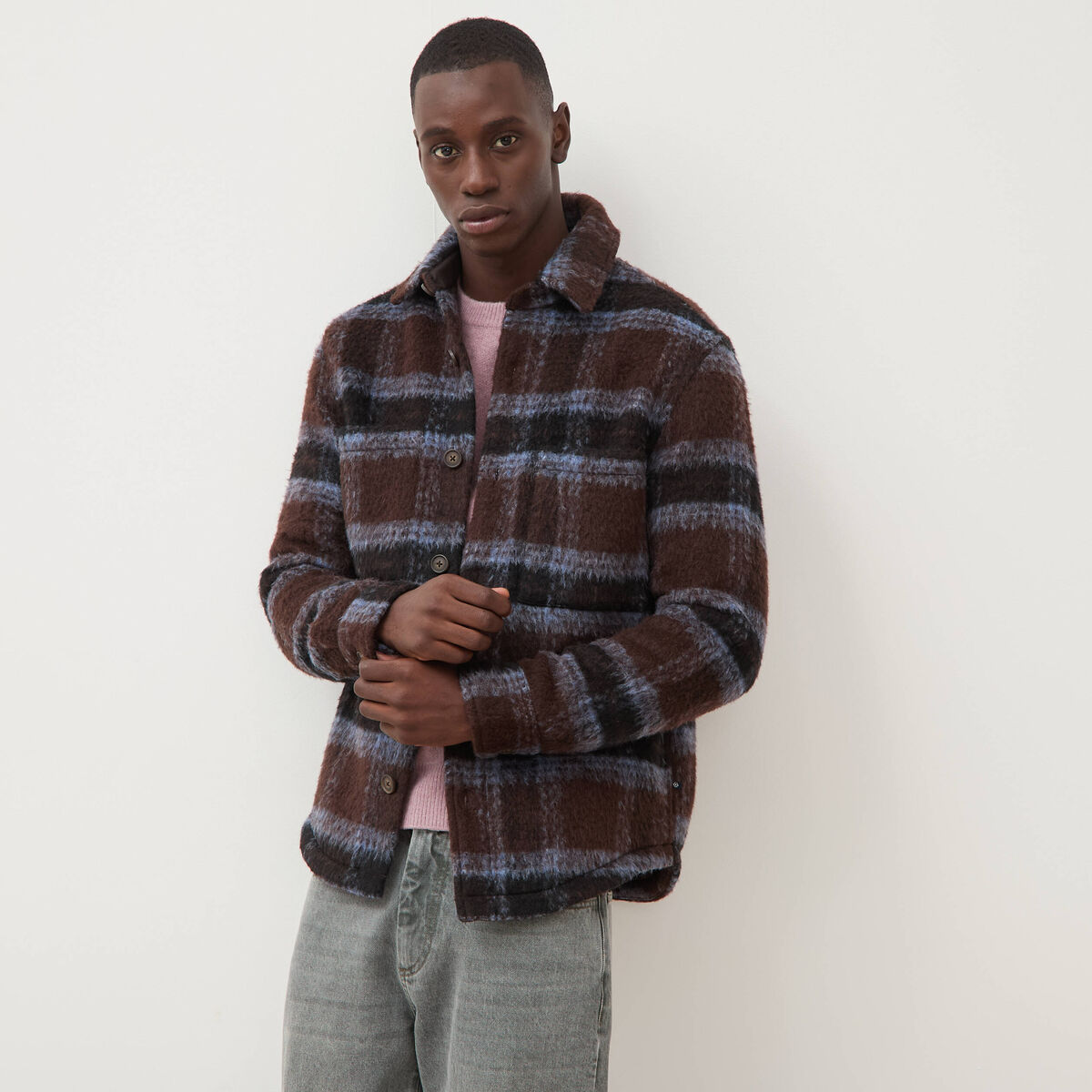 Surchemise oversize manches longues marron homme