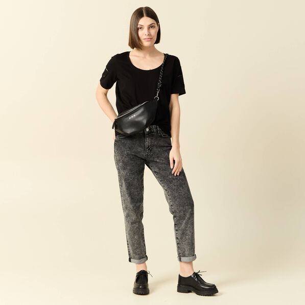 T-shirt manches courtes brodé noir femme