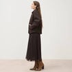 Manteau oversize court col tailleur marron fonc&eacute; femme