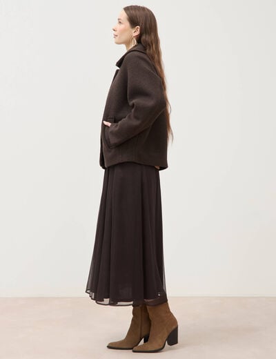 Manteau oversize court col tailleur marron fonc&eacute; femme