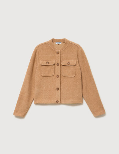 Gilet droit manches longues col mao camel femme