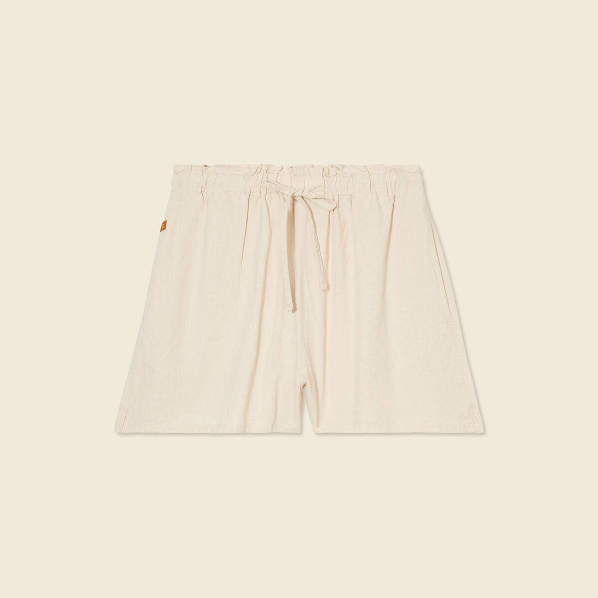 Short droit taille &eacute;lastiqu&eacute;e creme femme
