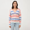 Pull droit col v manches longues multicolore femme