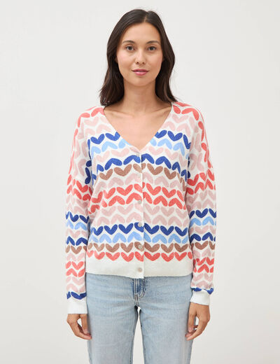 Pull droit col v manches longues multicolore femme