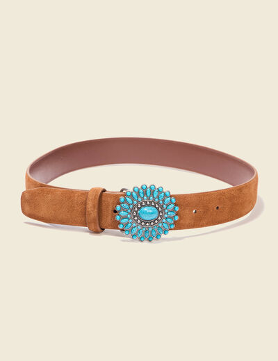 Ceinture en cuir boucle bijou marron femme