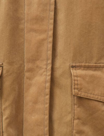 Parka oversize courte col classique camel femme