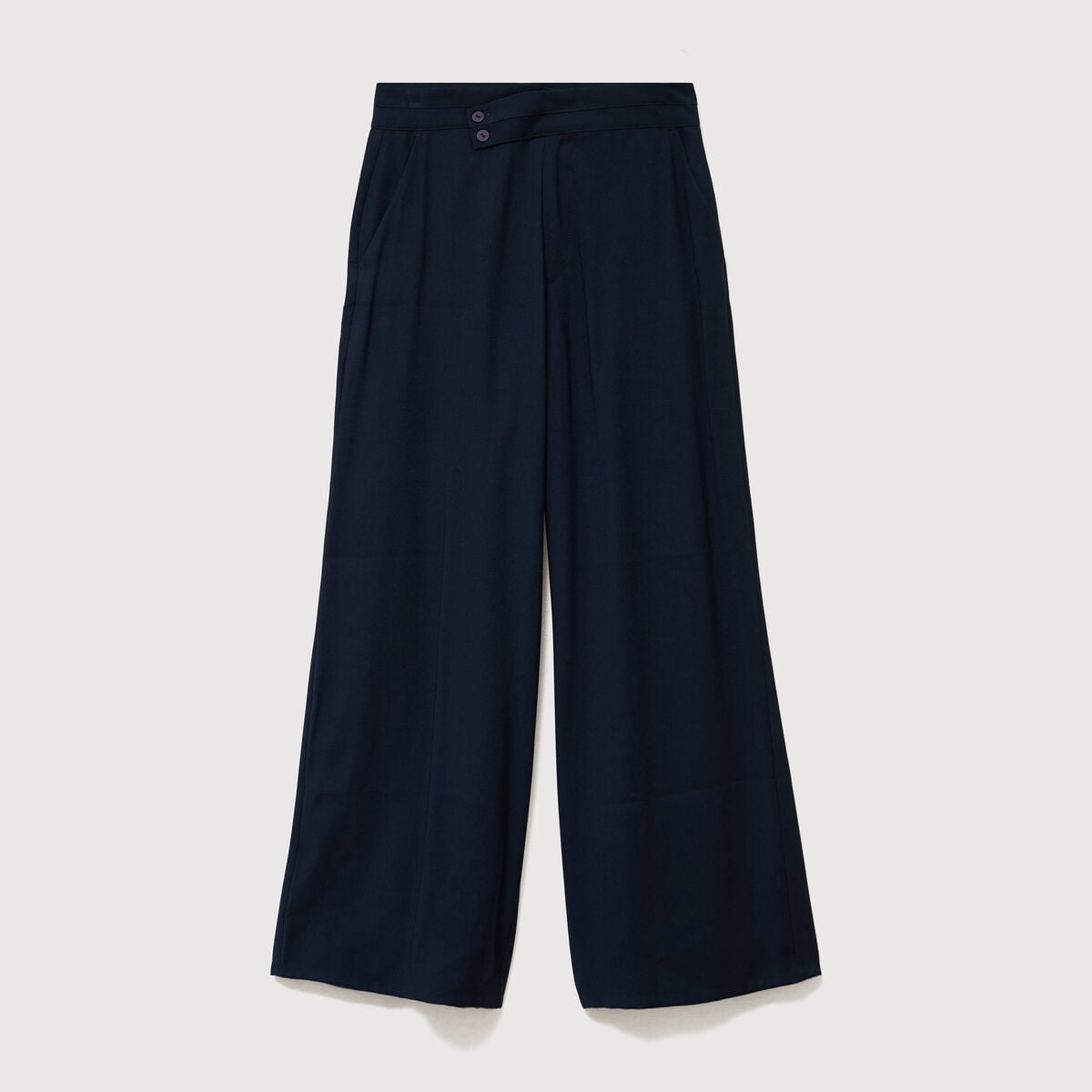 Pantalon large taille haute ceinture bleu fonc&eacute; femme
