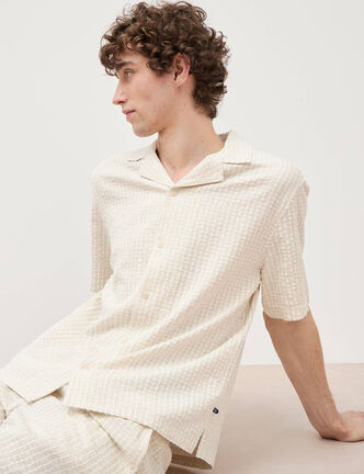 Chemise manches courtes col tailleur beige homme