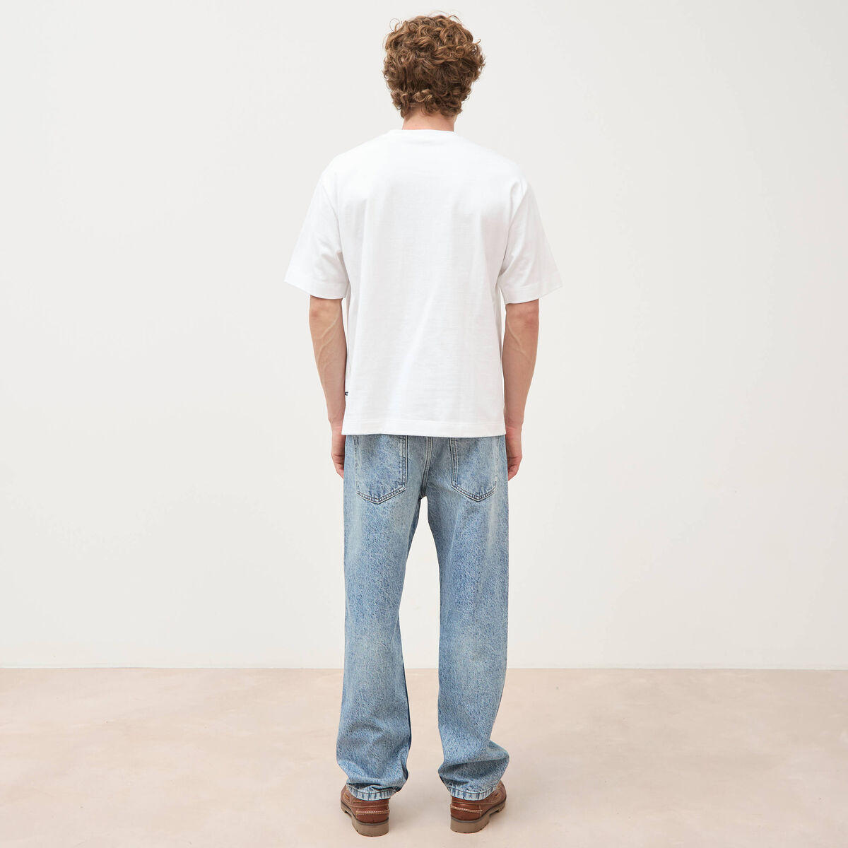 T-shirt droit en coton col ras du cou blanc homme